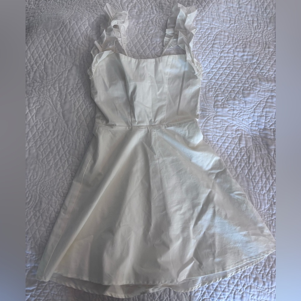 White Mini Dress with Ruffle Straps | Size XXS